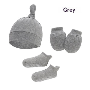 Newborn Hat Mittens And Socks Set With Rubber-soled Shoes