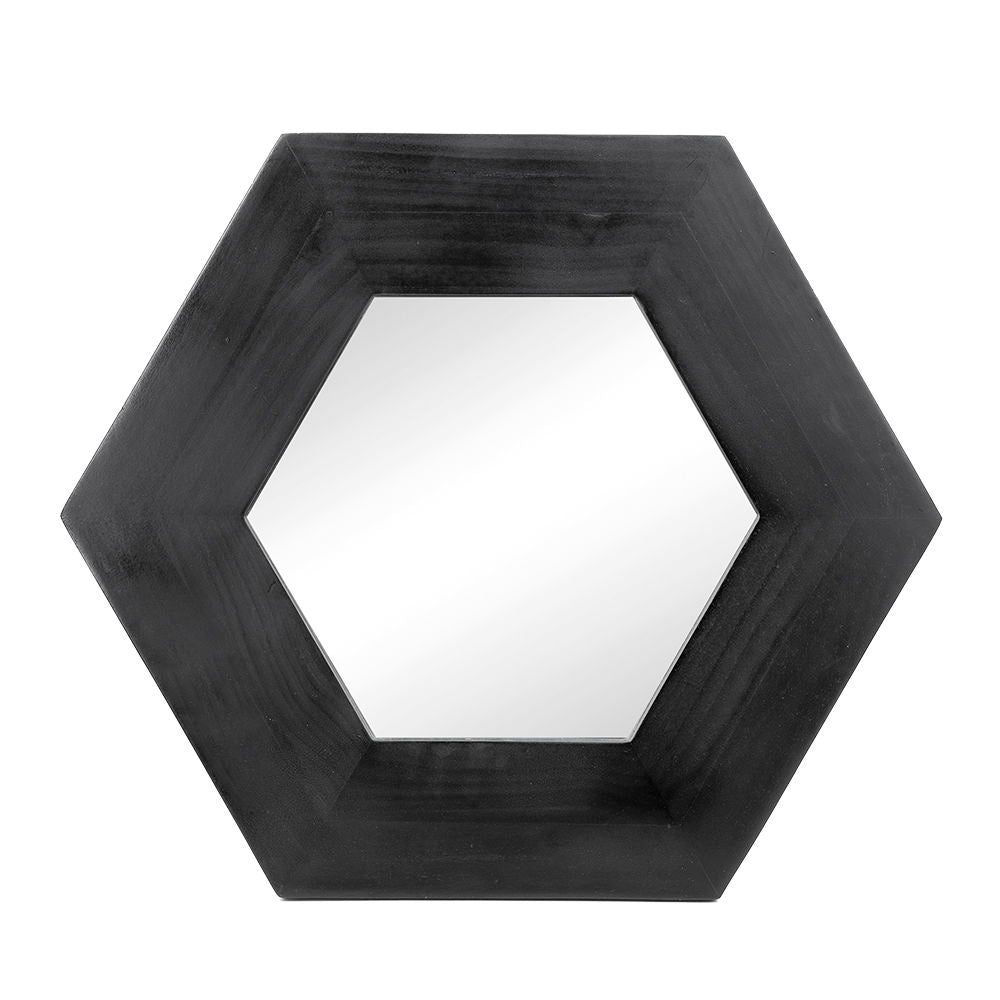 Hexagon Mirror With Natural Wood Frame, Wall Decor For Living Room Bathroom Hallway by Couch.com