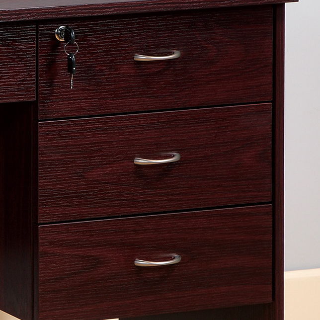 Three Locking Drawers On Metal Glides Student Desk Work Desk Modesty Panel Metal Bar Handles - Mahogany by Couch.com