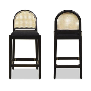 Arlin Upholstered Stool with Curved Back and Footrest - Set of 2