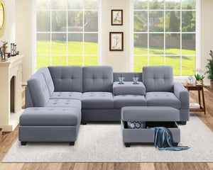 Modern Sectional Sofa With Reversible Chaise, L Shaped Couch Set With Storage Ottoman And Two Cup Holders For Living Room by Couch.com
