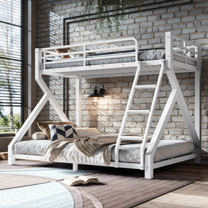 Twin over Full Bunk Bed with ladders, Metal Bunk Bed with Full Upgraded Support Slats, Low Profile Bunk Bed, White