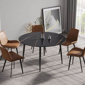 Modern Artificial Stone Round Dining Table With Metal Legs, Can Accommodate 6 People - Black by Couch.com