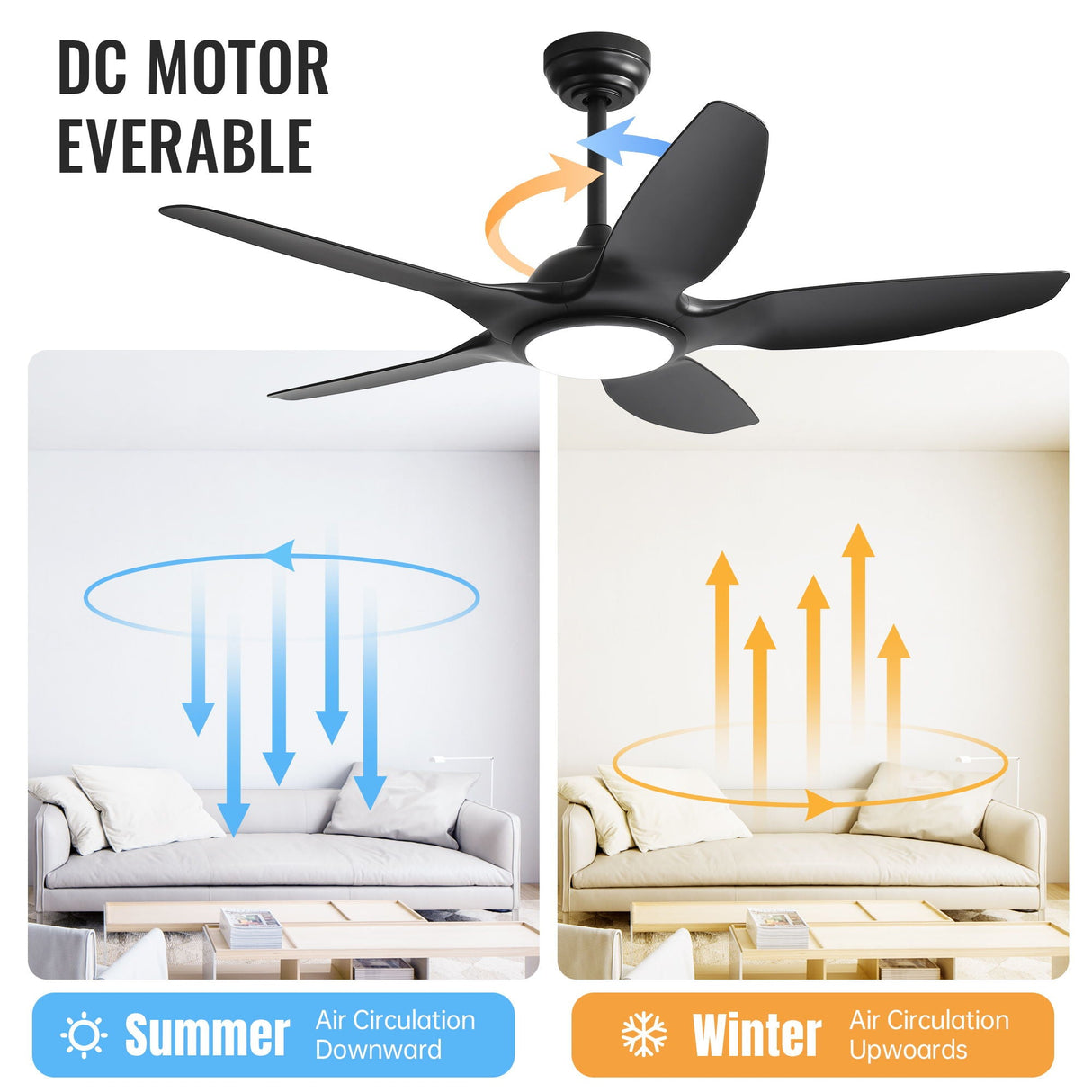 Indoor Ceiling Fan With 5 ABS Blades Remote Control Reversible Dc Motor For Living Room by Couch.com