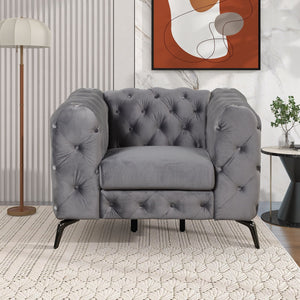 Velvet Upholstered Accent Sofa, Modern Single Sofa Chair With Button Tufted Back, Modern Single Couch For Living Room, Bedroom, Or Small Space by Couch.com