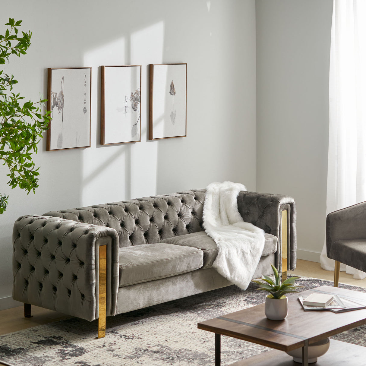 Comfy 3 Sofa With Tufted Back And Arm, Modern For Living Room - Gray by Couch.com