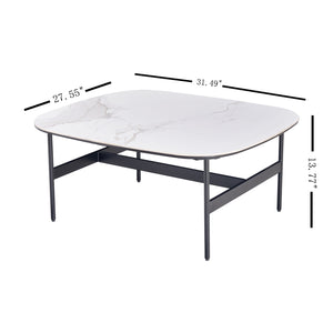 Modern Rectangular Rock Plate Coffee Table Open Space Design Golden Metal Frame Minimalist Living Room Center Table For Lounge Office - Black White by Couch.com