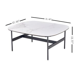 Modern Rectangular Rock Plate Coffee Table Open Space Design Golden Metal Frame Minimalist Living Room Center Table For Lounge Office - Black White