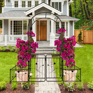 Metal Garden Arch With Gate Wide High Climbing Plants Support Rose Arch Outdoor - Black by Couch.com