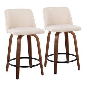 Toriano - Mid Century Modern, Fixed Height Counter Stool & Swivel And Round Footrest (Set of 2) by Couch.com