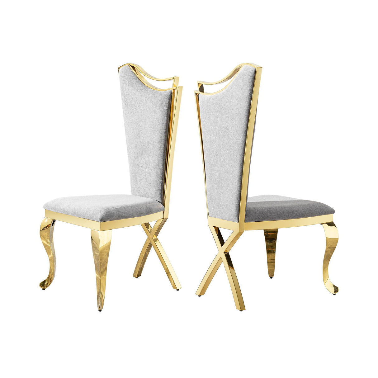 Gorgeous Streamlined High Back Fabric Stainless Steel Dining Chair (Set of 2) - Gold / Gray by Couch.com
