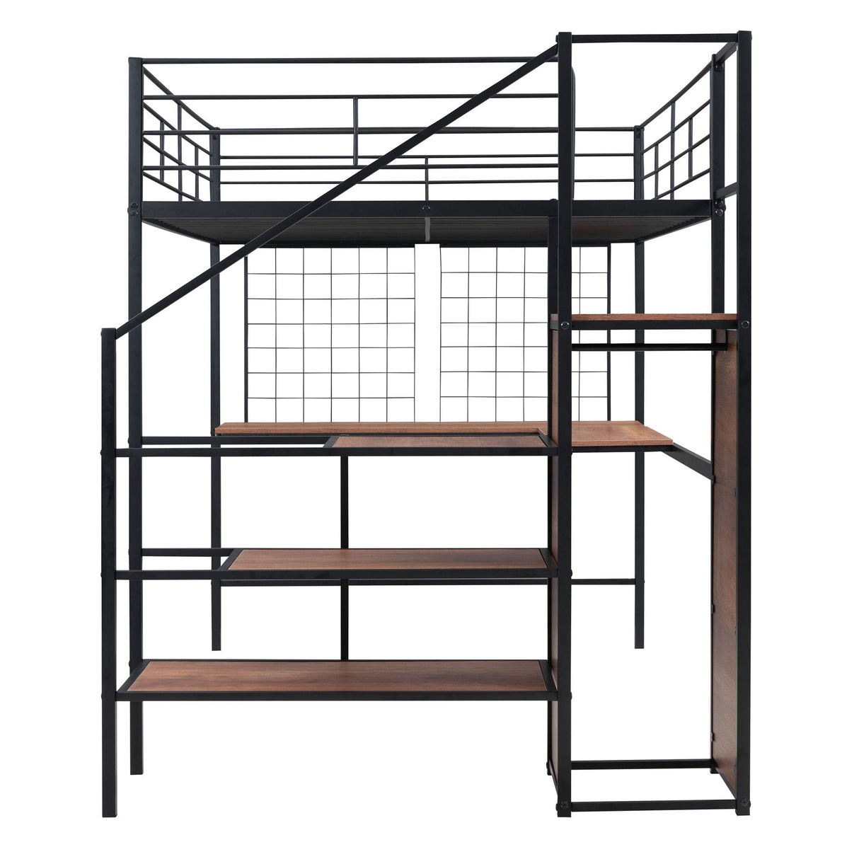 Loft Bed With Desk And Grid, Stylish Frame With Lateral Storage Ladder And Wardrobe by Couch.com