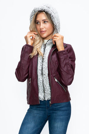 Women Warm Sleek Dual-Zipper Layered Jacket with Cozy Fuzzy Hood Urban Chic & Comfortable Jacket