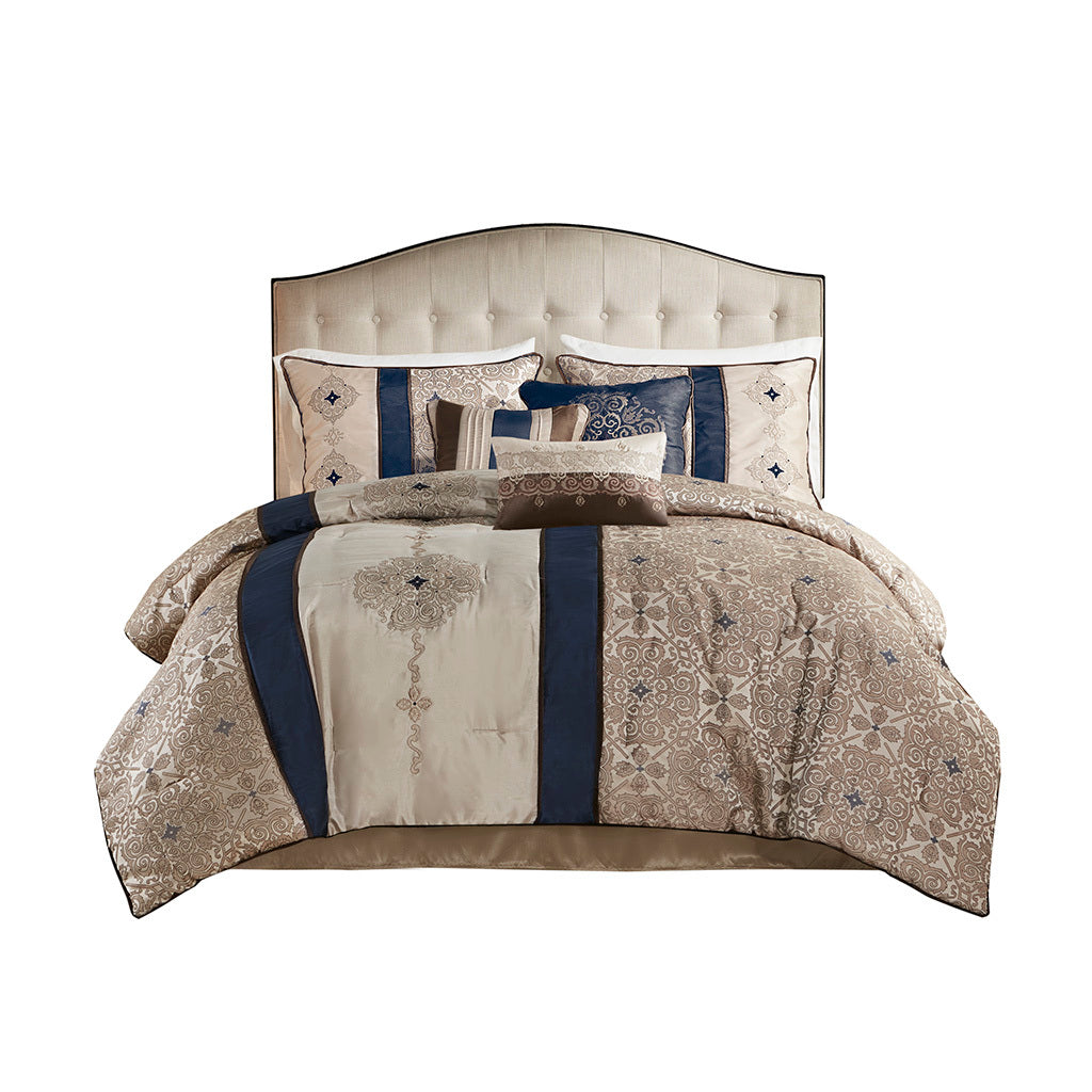 Cal King 7 Piece Jacquard Comforter Set with Throw Pillows