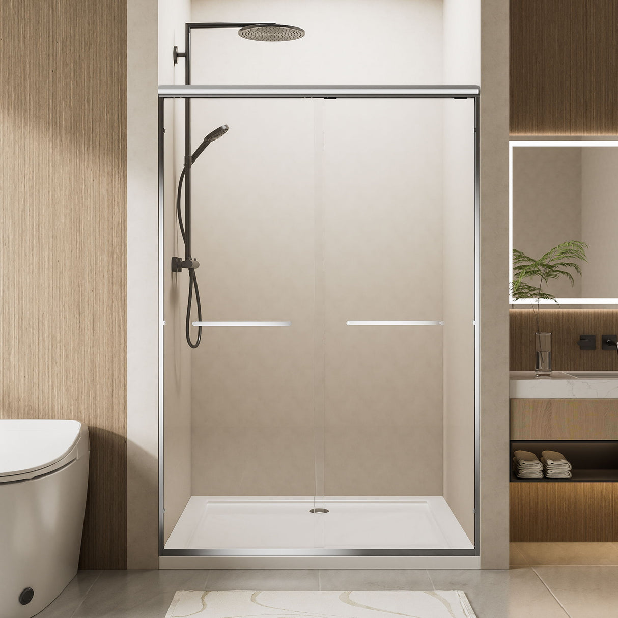 Aluminum Frame Double Double Soft Close Shower Door, Tempered Glass And Dual Stainless Steel Handles by Couch.com