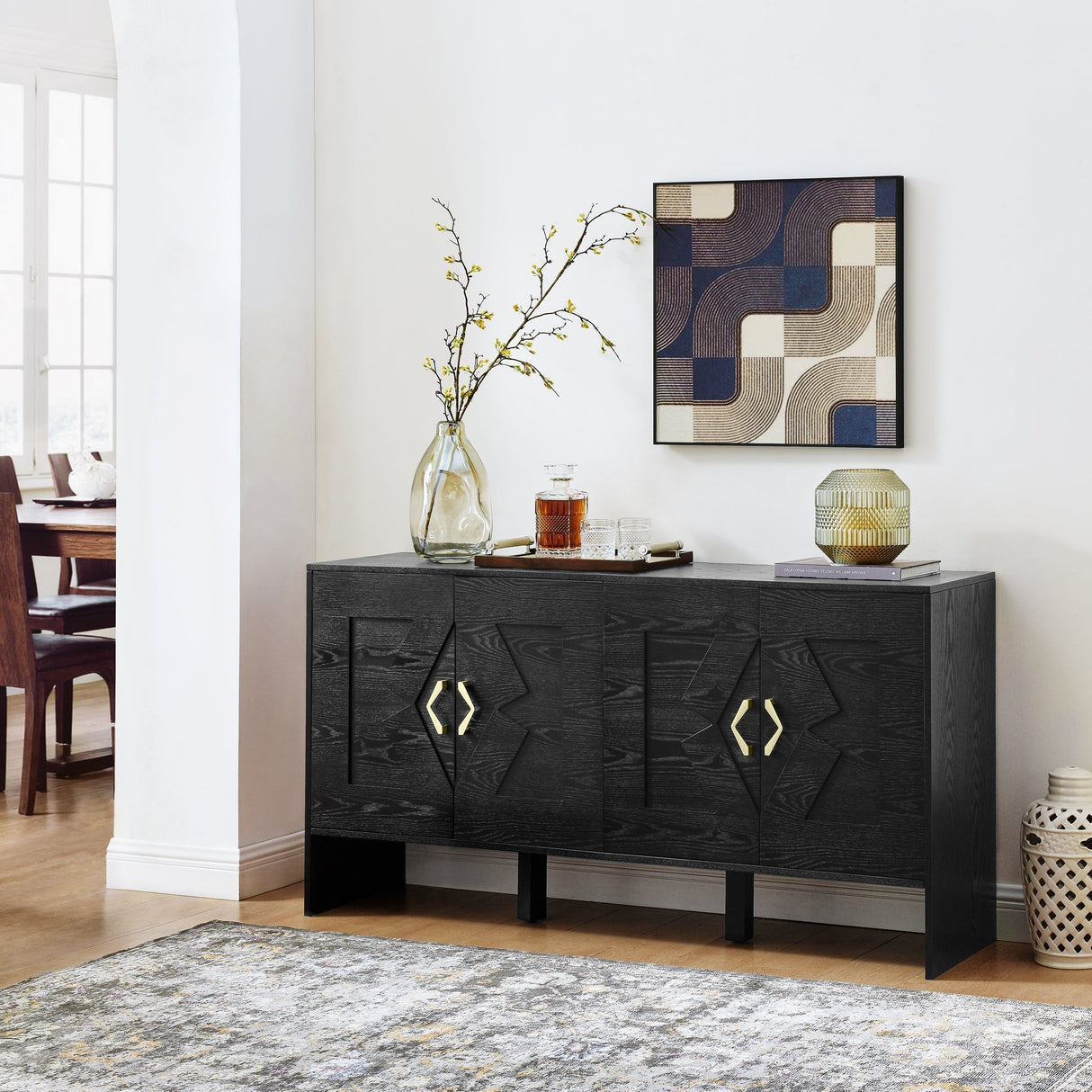 60" Mid Century Modern Sideboard Buffet Cabinet with Storage
