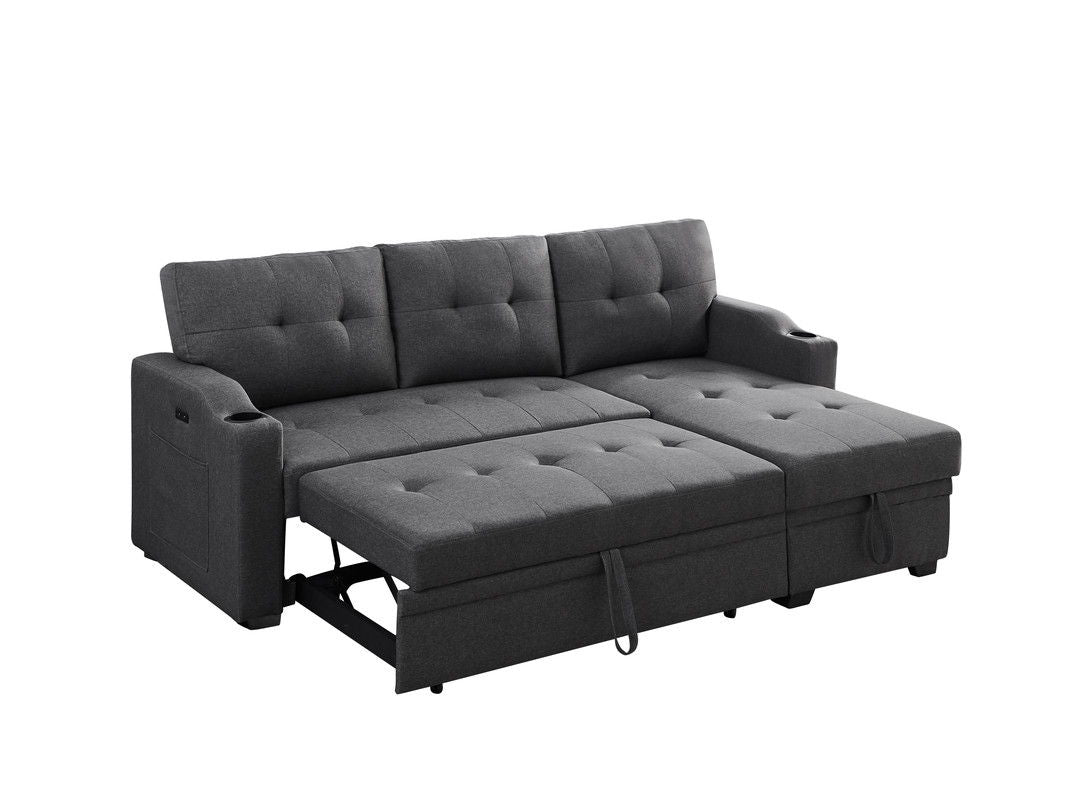 Mabel - Linen Fabric Sleeper Sectional With Cupholder, USB Charging Port And Pocket by Couch.com