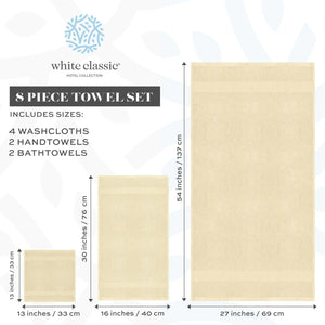 Luxury Beige Bath Towel Set 8 Pcs Combed Cotton Hotel Quality Absorbent Beige