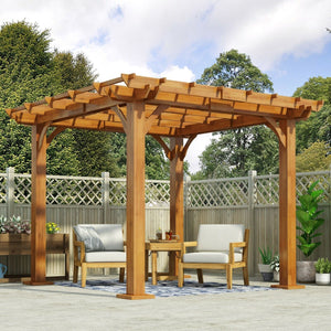 Couch.com Brady 10 X 10 Ft. Square Pergola Teak, Durable Design, Weather-Resistant, Wood Construction, Light Brown Finish by Couch.com