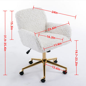 Office Chair, Artificial Rabbit Hair Home Office Chair With Golden Metal Base, Adjustable Desk Chair Swivel Office Chair, Vanity Chair by Couch.com