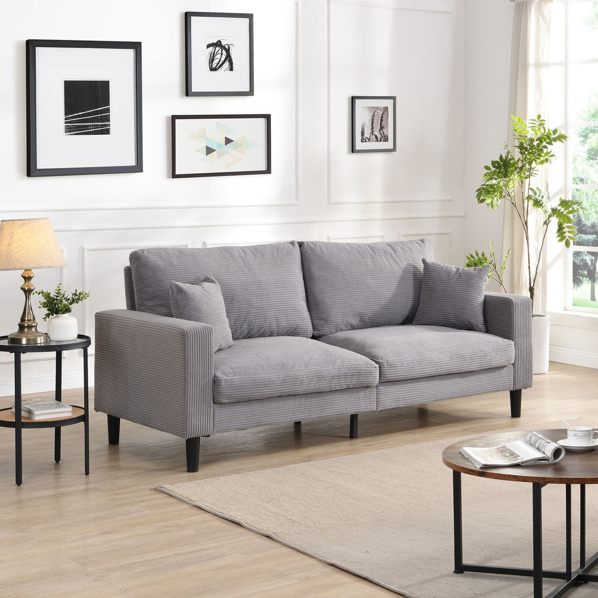 Modern Upholstered 3 Seat Sofa, High Resilience by Couch.com