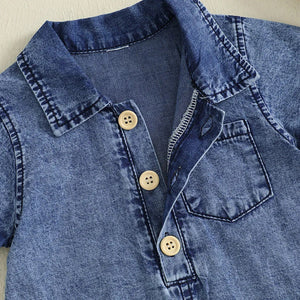 Boy's Western Style Solid Color Short Sleeve Rompers