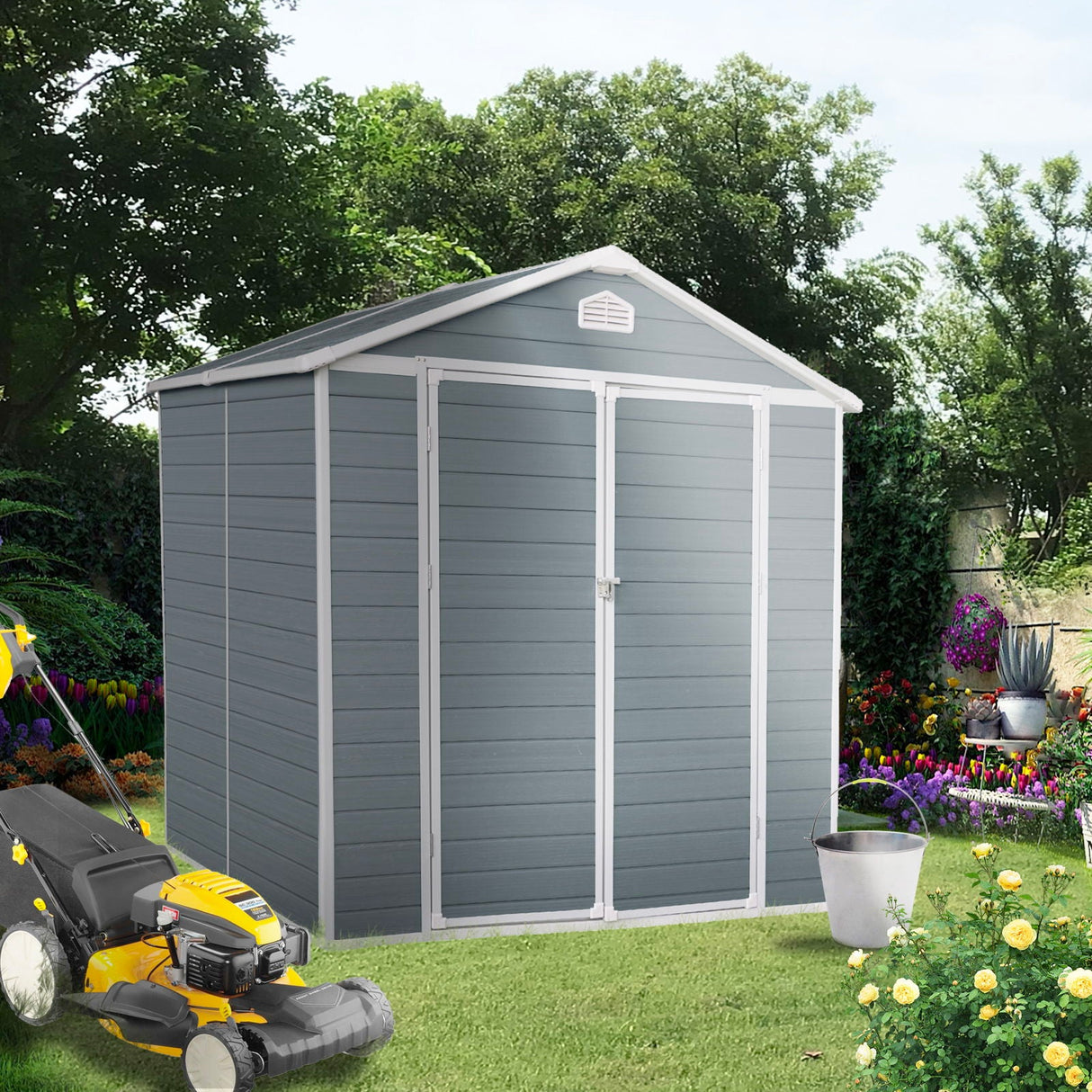 6X8Ft Resin Outdoor Storage Shed Kit-Perfect To Store Patio Furniture - Gray by Couch.com