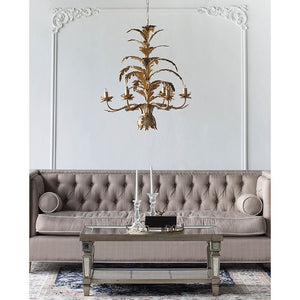 6 Light Metal Chandelier, Hanging Light Fixture With Adjustable Chain For Kitchen Dining Room Foyer Entryway, Bulb Not Included - Gold by Couch.com