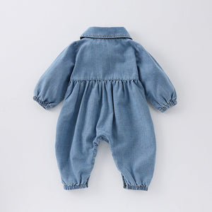 Cute Lapel Denim Rompers Jumpsuit