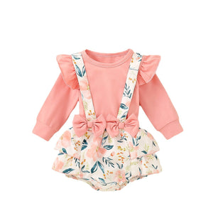 Infant Baby Girl Shoulder Strap Princess Dress Multi-color Long-sleeved Triangle Romper