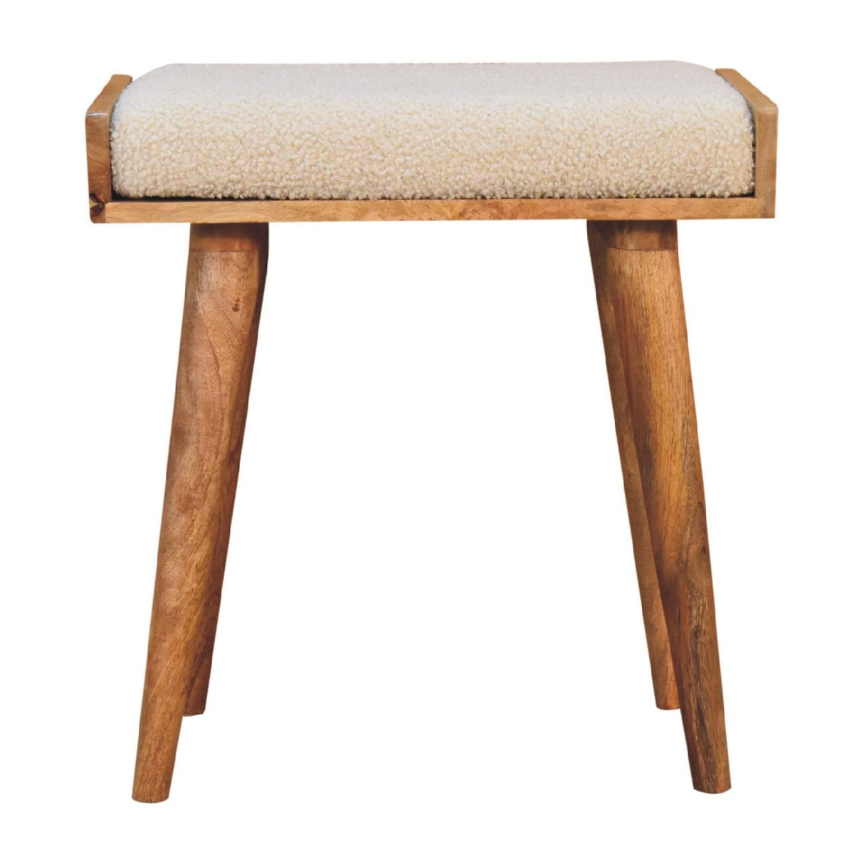 Couch.com Boucle Tray Style Footstool Cream, Modern Style, Wood Construction, Light Brown Finish by Couch.com