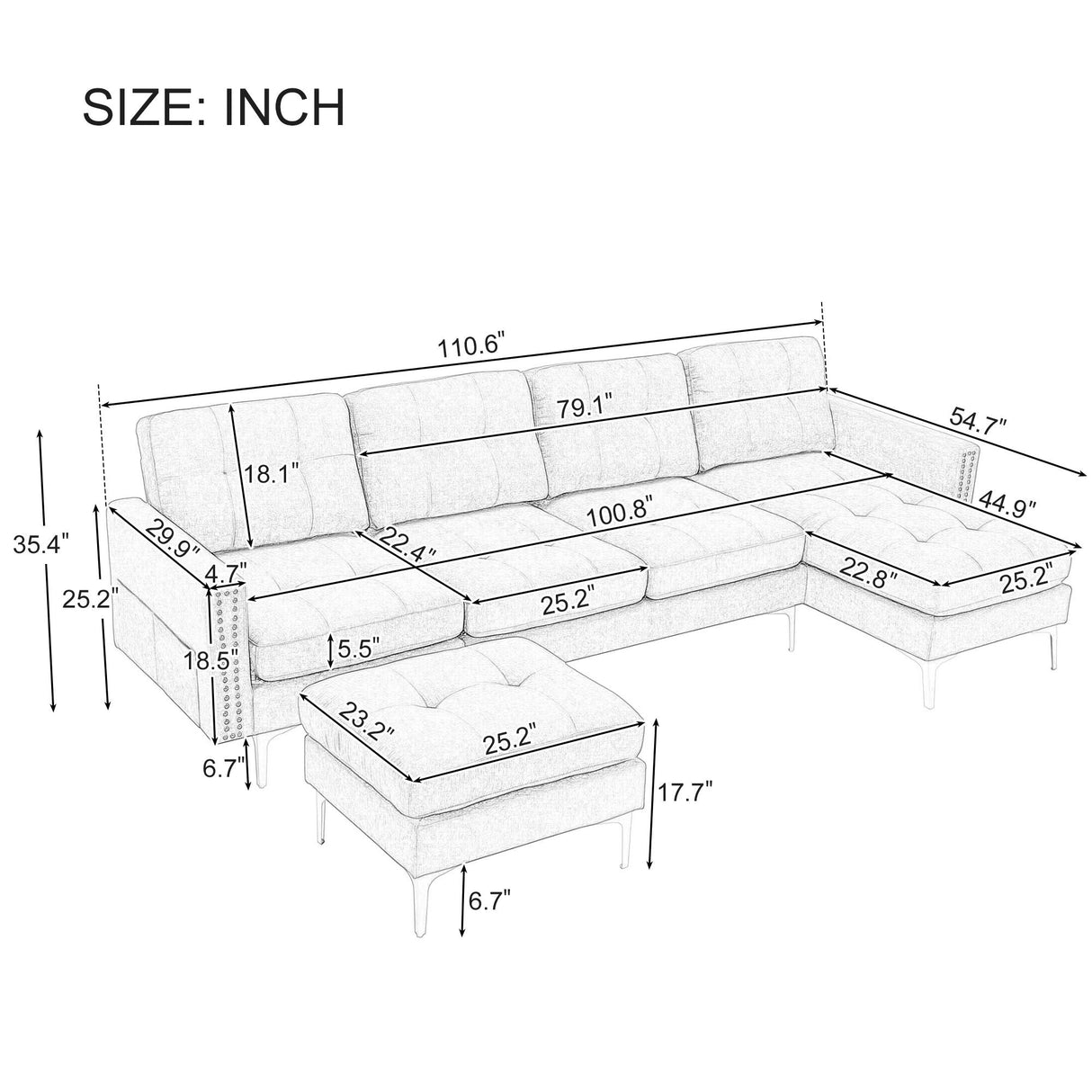 Modern L - Shape Convertible Sectional Sofa With Movable Ottoman by Couch.com