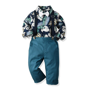 Boys' Cotton Long Sleeved Shirt And Overalls Set