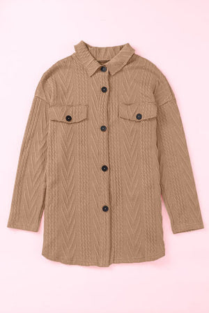 Retro Camel Full Size Drop Shoulder Jacket With Button-Up Design Women Jacket