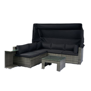 7 Piece Patio Furniture Set With Retractable Canopy Wicker Rattan Sectional Sofa Set Patio Furniture With Washable Cushions For Lawn, Garden, Backyard, Poolside Wicker And Cushion - Gray / Black by Couch.com