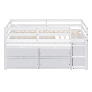Loft Bed With Retractable Writing Desk And 4 Drawers, With Lateral Portable Desk And Shelves