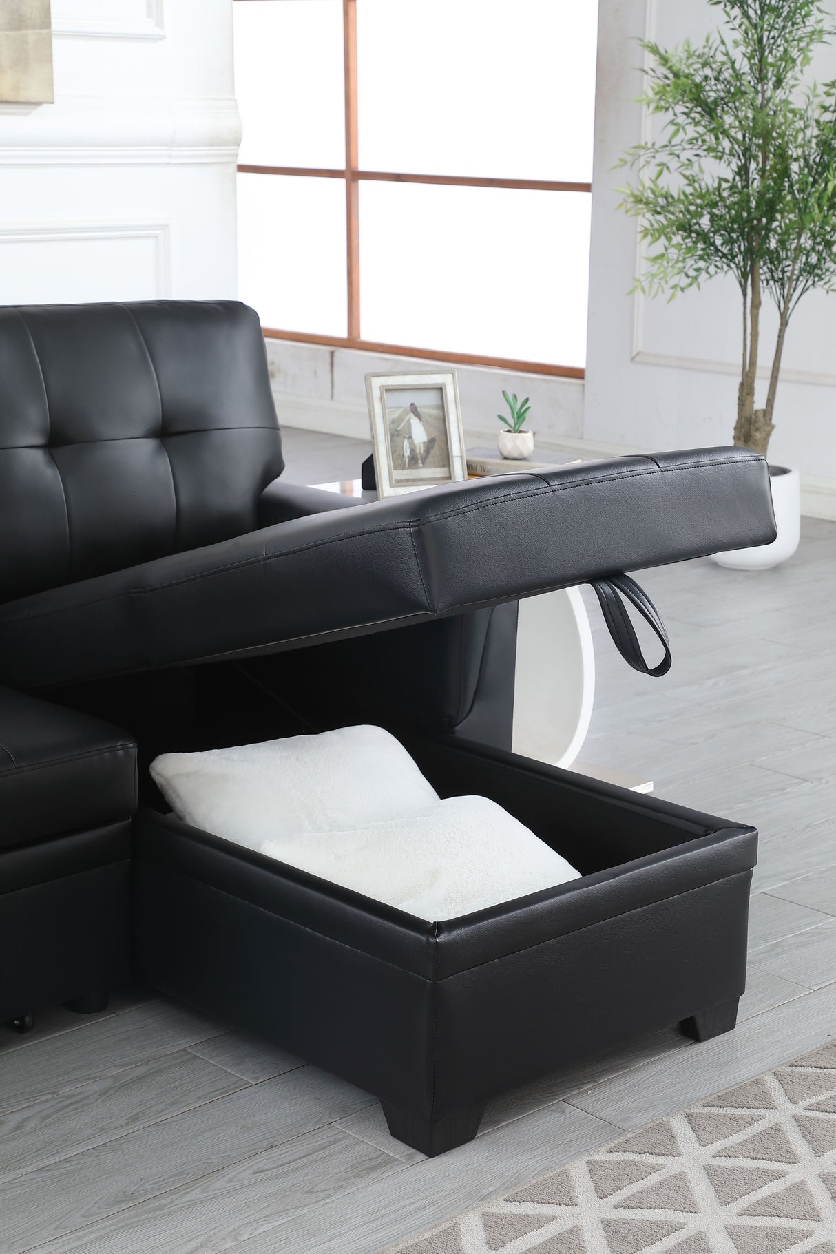 Lexi - Vegan Leather Modern Reversible Sleeper Sectional Sofa With Storage Chaise by Couch.com