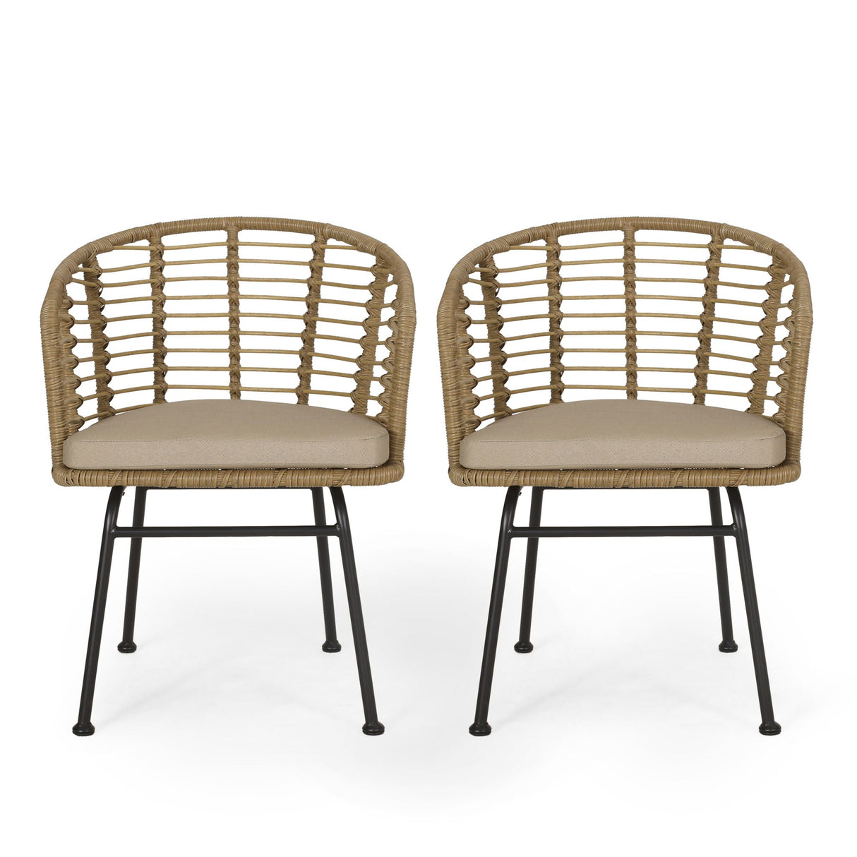 Randy Modern Wicker Chair With Water Resistant Cushions - Brown / Beige
