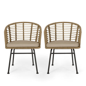 Randy Modern Wicker Chair With Water Resistant Cushions - Brown / Beige