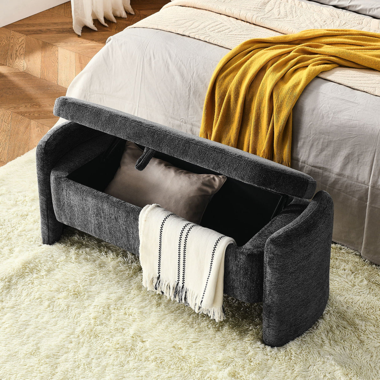 Oval Ottoman Storage Bench Chenille Bench With Large Storage Space For The Living Room, Entryway And Bedroom by Couch.com