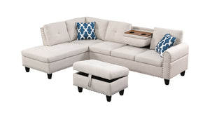 Alger - Wide Left Hand Facing Sofa & Chaise With Ottoman - Beige by Couch.com