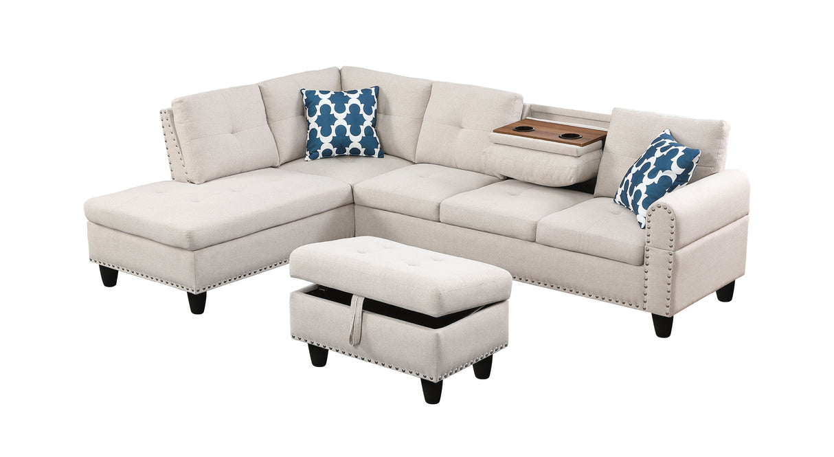 Alger - Wide Left Hand Facing Sofa & Chaise With Ottoman - Beige by Couch.com