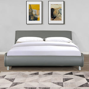 Queen Size Upholstered Platform Bed Frame, Curve Design, Wood Slat Support, No Box Spring Needed - Gray by Couch.com