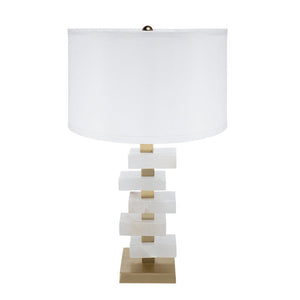 D15x26.7' White and Gold Alabaster Slab Table Lamp