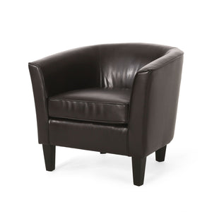 Faux Leather Club Chair With Curved Backrest - Brown by Couch.com