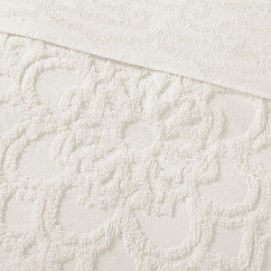 Tufted Cotton Chenille Medallion Fringe Coverlet Mini Set - Off-White