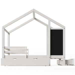 Twin House Bed With Blackboard And Drawers, 2 Assembly Options - White by Couch.com