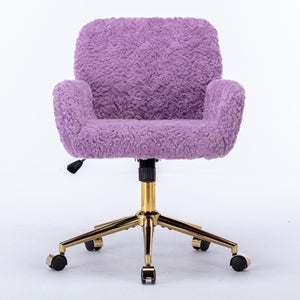 Office Chair, Artificial Rabbit Hair Home Office Chair With Golden Metal Base, Adjustable Desk Chair Swivel Office Chair, Vanity Chair by Couch.com
