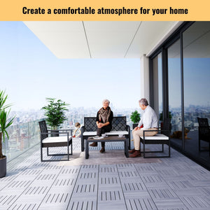 Interlocking Deck Tiles Striped Pattern, Waterproof Anti Mildew Brown