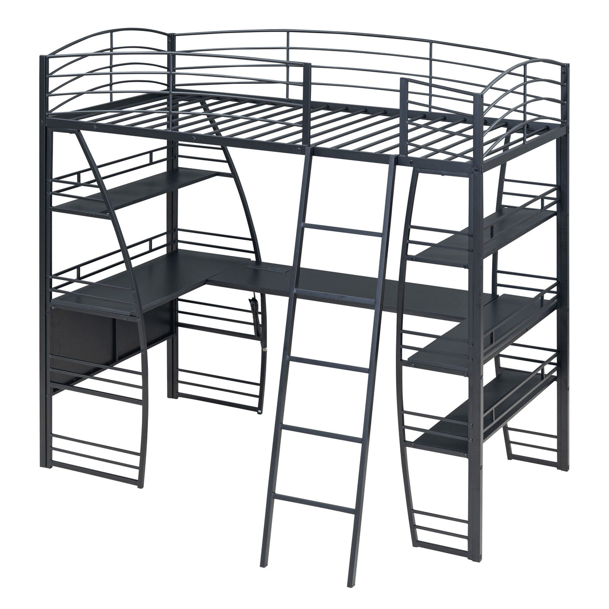 Loft Bed With 4 Layers Of Shelves And L-Shaped Desk, Stylish Metal Frame Bed With A Set Of Sockets, USB Ports And And Wireless Charging by Couch.com